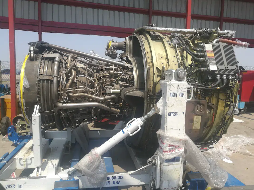 CFM56 turbofan engine during maintenance shop visit